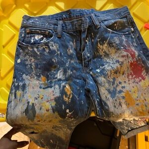 Denim & Supply Ralph Lauren Blue Paint-Splattered Boyfriend Jeans